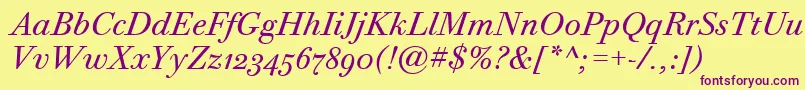BodoniTwelveOsItcTtBookita-Schriftart – Violette Schriften auf gelbem Hintergrund