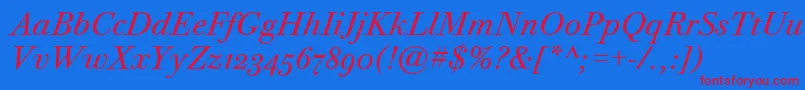 BodoniTwelveOsItcTtBookita Font – Red Fonts on Blue Background