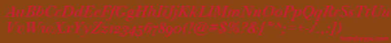 BodoniTwelveOsItcTtBookita Font – Red Fonts on Brown Background
