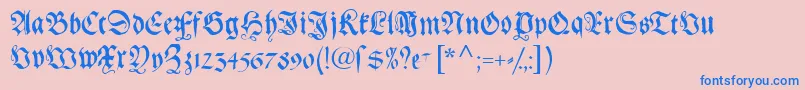 Gebetbuchfraktur-Schriftart – Blaue Schriften auf rosa Hintergrund