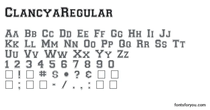 A fonte ClancyaRegular – alfabeto, números, caracteres especiais