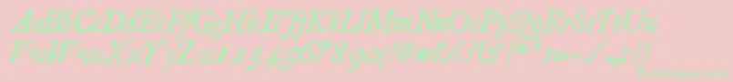 Essays1743 Italic-Schriftart – Grüne Schriften auf rosa Hintergrund