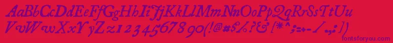Fonte Essays1743 Italic – fontes roxas em um fundo vermelho