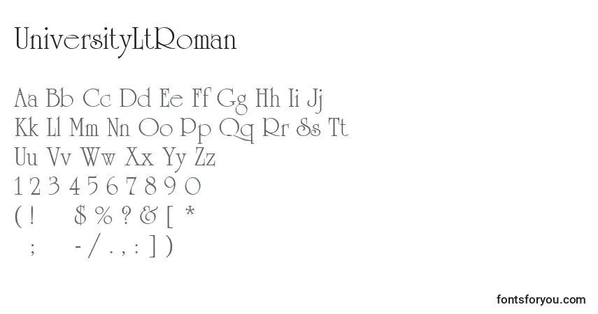 A fonte UniversityLtRoman – alfabeto, números, caracteres especiais