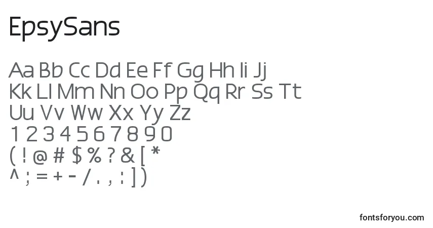 Шрифт EpsySans – алфавит, цифры, специальные символы