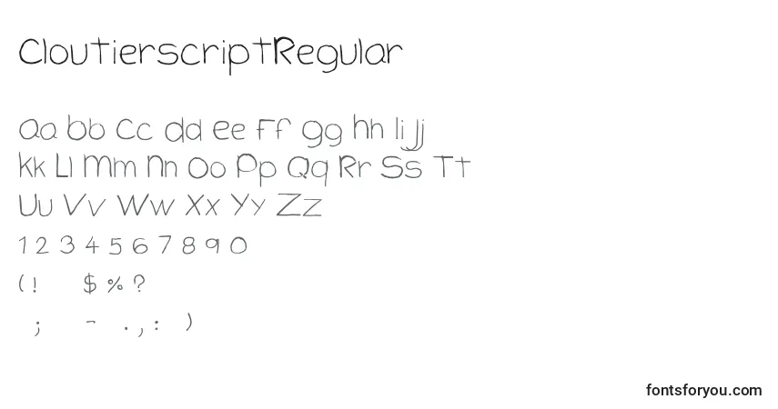Fuente CloutierscriptRegular - alfabeto, números, caracteres especiales