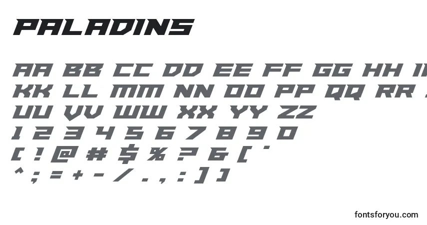 Schriftart Paladins – Alphabet, Zahlen, spezielle Symbole