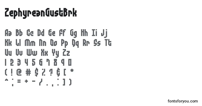 A fonte ZephyreanGustBrk – alfabeto, números, caracteres especiais