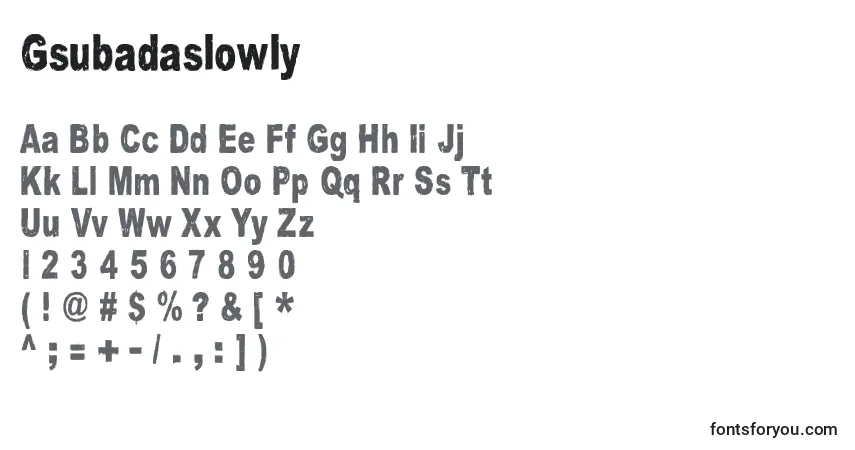 Czcionka Gsubadaslowly – alfabet, cyfry, specjalne znaki