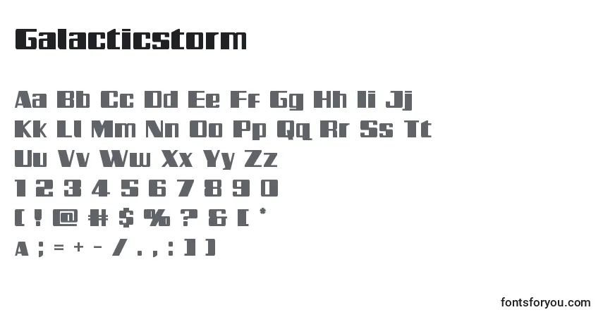 Czcionka Galacticstorm – alfabet, cyfry, specjalne znaki
