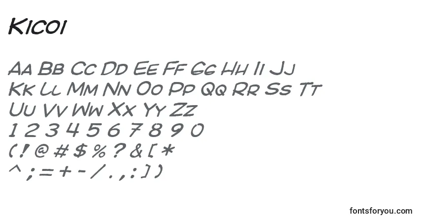 Kicoi-fontti – aakkoset, numerot, erikoismerkit