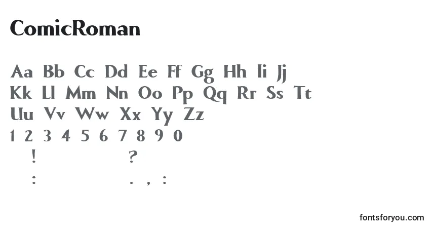 Czcionka ComicRoman – alfabet, cyfry, specjalne znaki