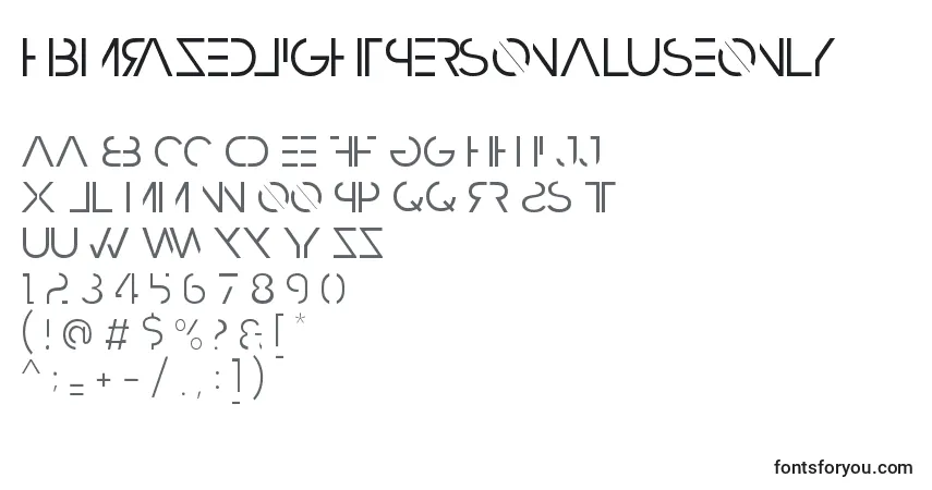 A fonte HbmRazedLightPersonalUseOnly – alfabeto, números, caracteres especiais