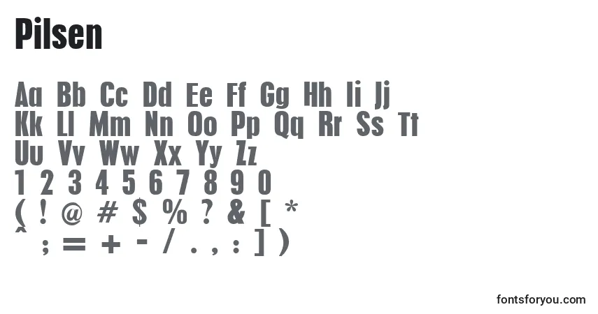 A fonte Pilsen – alfabeto, números, caracteres especiais