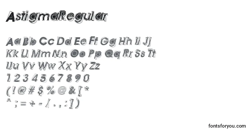 Schriftart AstigmaRegular – Alphabet, Zahlen, spezielle Symbole