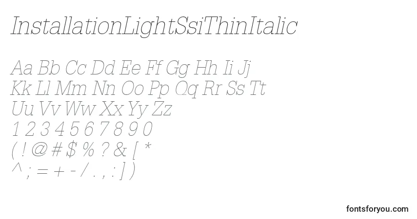 Шрифт InstallationLightSsiThinItalic – алфавит, цифры, специальные символы