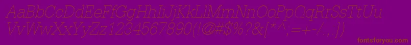 InstallationLightSsiThinItalic-Schriftart – Braune Schriften auf violettem Hintergrund