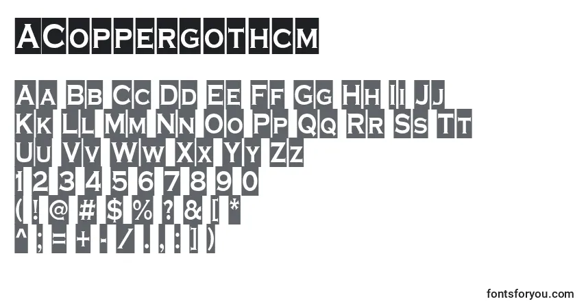 Czcionka ACoppergothcm – alfabet, cyfry, specjalne znaki