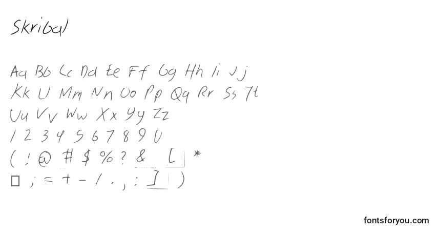 Czcionka Skribal – alfabet, cyfry, specjalne znaki