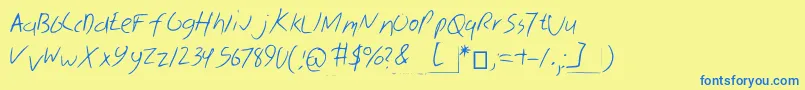 フォントSkribal – 青い文字が黄色の背景にあります。