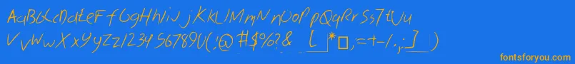 フォントSkribal – オレンジ色の文字が青い背景にあります。