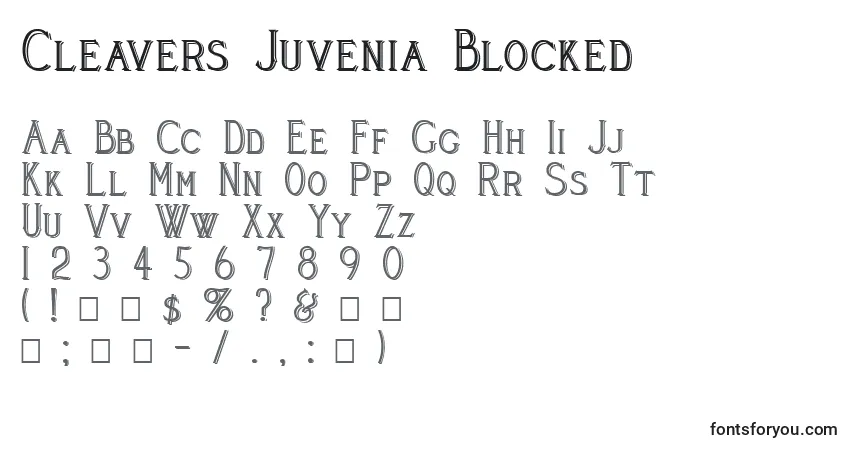 A fonte Cleavers Juvenia Blocked – alfabeto, números, caracteres especiais