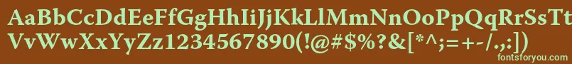 フォントWarnockproBoldcapt – 緑色の文字が茶色の背景にあります。