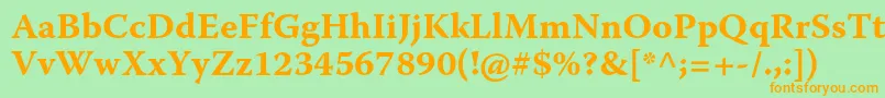 フォントWarnockproBoldcapt – オレンジの文字が緑の背景にあります。