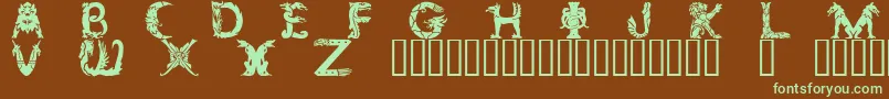 フォントZoomorphica – 緑色の文字が茶色の背景にあります。