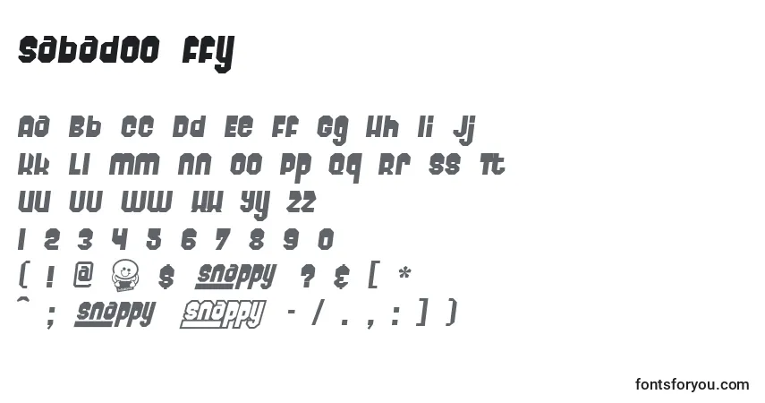 Czcionka Sabadoo ffy – alfabet, cyfry, specjalne znaki