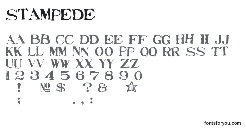 A fonte Stampede – alfabeto, números, caracteres especiais