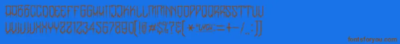 フォントBanglychRhIi – 茶色の文字が青い背景にあります。