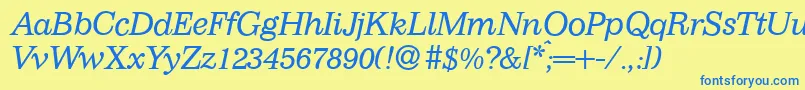フォントI770RomanItalic – 青い文字が黄色の背景にあります。