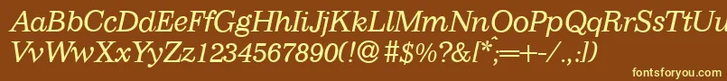 I770RomanItalic-fontti – keltaiset fontit ruskealla taustalla
