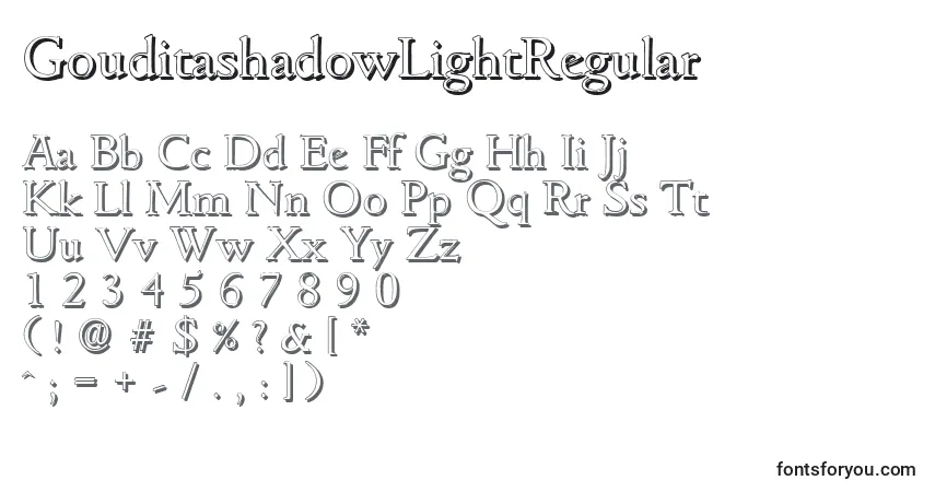 A fonte GouditashadowLightRegular – alfabeto, números, caracteres especiais