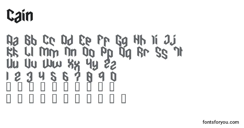 Schriftart Cain – Alphabet, Zahlen, spezielle Symbole