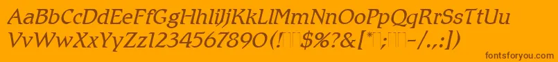 RomicLightItalicPlain-Schriftart – Braune Schriften auf orangefarbenem Hintergrund