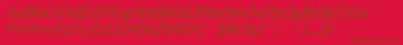 More about RomicLightItalicPlain Font RomicLightItalicPlain Font – Brown Fonts on Red Background