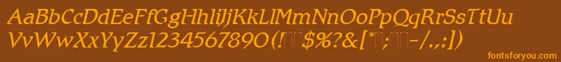 RomicLightItalicPlain-Schriftart – Orangefarbene Schriften auf braunem Hintergrund