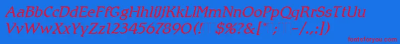 RomicLightItalicPlain-Schriftart – Rote Schriften auf blauem Hintergrund