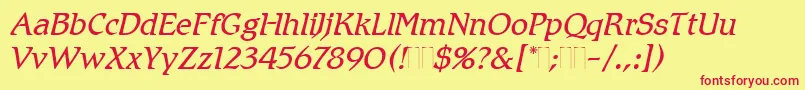 RomicLightItalicPlain Font – Red Fonts on Yellow Background