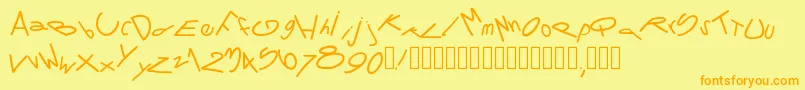 Pwtornado-Schriftart – Orangefarbene Schriften auf gelbem Hintergrund