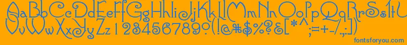 Connie-Schriftart – Blaue Schriften auf orangefarbenem Hintergrund