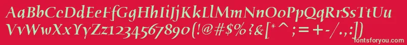 フォントHumanaSerifItcMediumItalic – 赤い背景に緑の文字