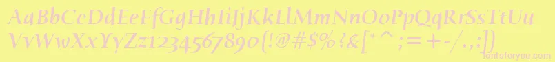 HumanaSerifItcMediumItalic Font – Pink Fonts on Yellow Background