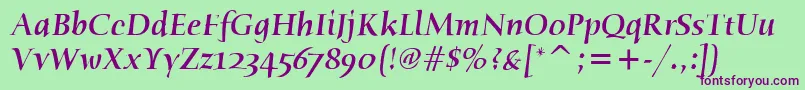 Czcionka HumanaSerifItcMediumItalic – fioletowe czcionki na zielonym tle