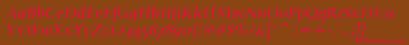 HumanaSerifItcMediumItalic Font – Red Fonts on Brown Background