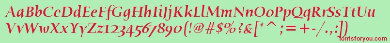 HumanaSerifItcMediumItalic Font – Red Fonts on Green Background