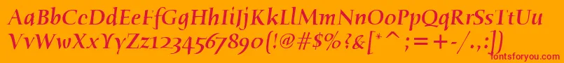 HumanaSerifItcMediumItalic Font – Red Fonts on Orange Background