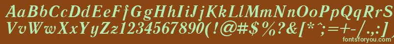 フォントLiterbit – 緑色の文字が茶色の背景にあります。